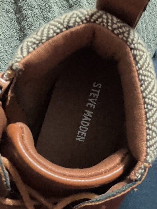 Steve Madden Kids Casual Brown Leather-Look Lace-Up Boots Boys Size 3