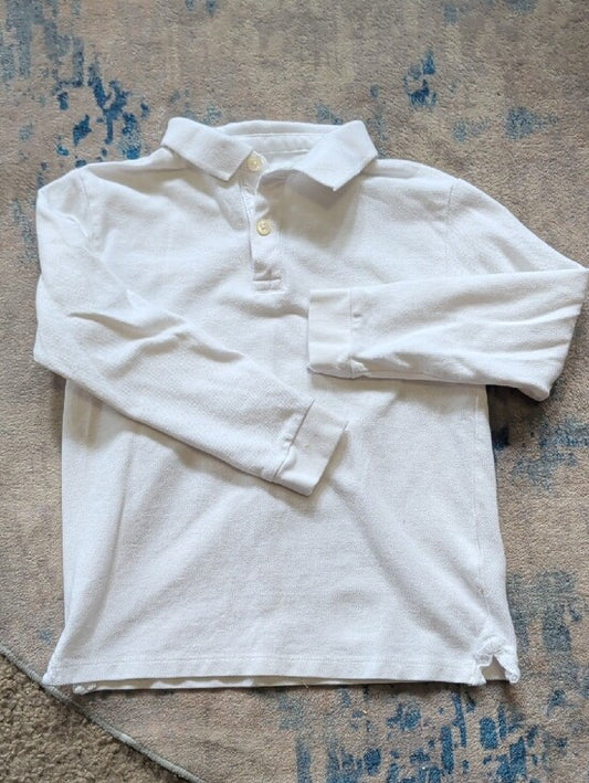 Zara Kids White Long-Sleeve Polo Top Boys 7 100% Cotton