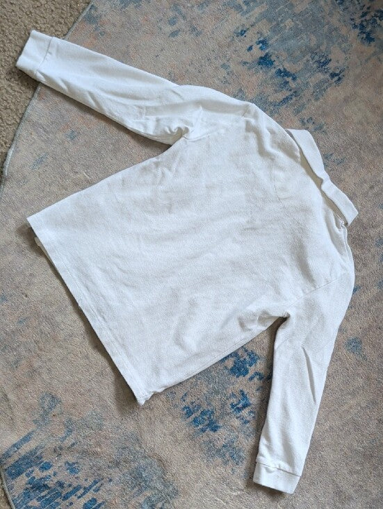 Zara Kids White Long-Sleeve Polo Top Boys 7 100% Cotton
