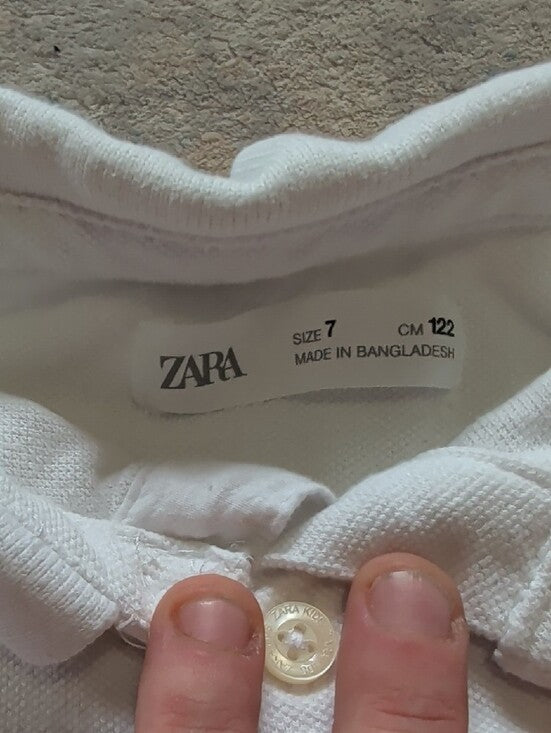 Zara Kids White Long-Sleeve Polo Top Boys 7 100% Cotton