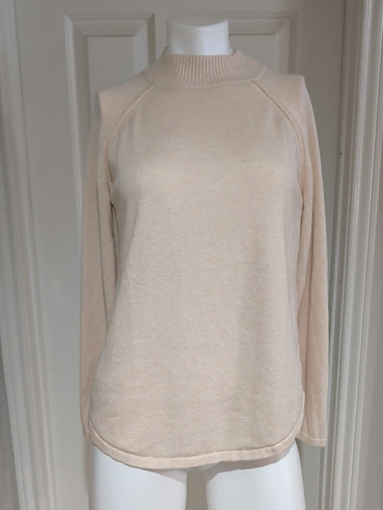 JEANNE PIERRE Cream Turtleneck Raglan Sweater Women's Large 100% Cotton