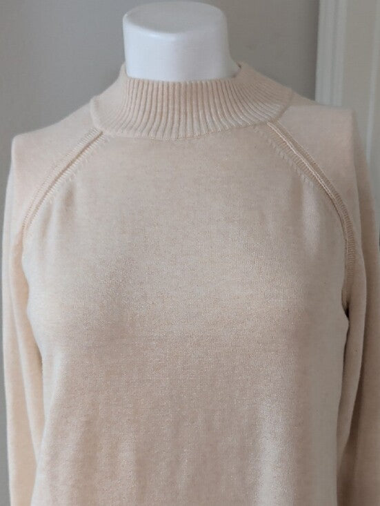JEANNE PIERRE Cream Turtleneck Raglan Sweater Women's Large 100% Cotton
