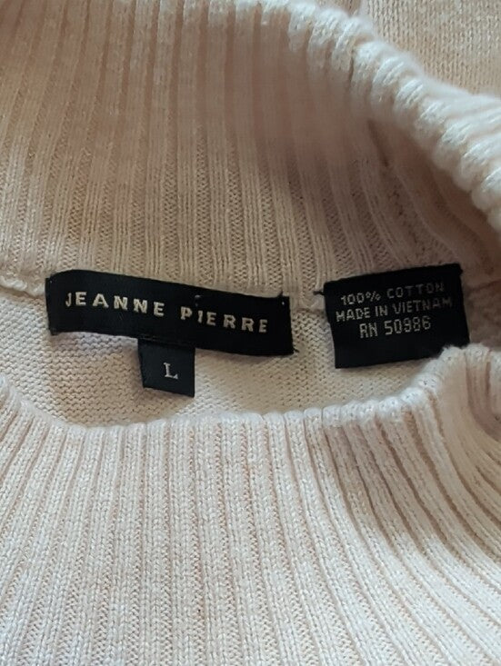 JEANNE PIERRE Cream Turtleneck Raglan Sweater Women's Large 100% Cotton