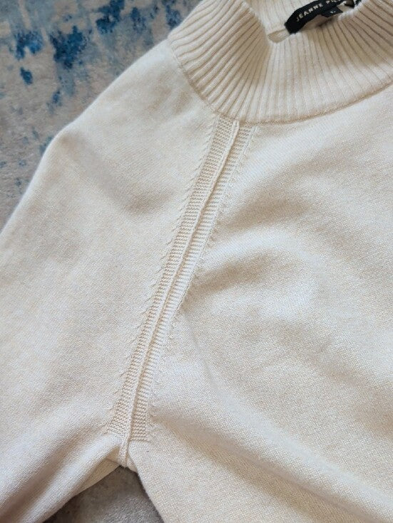 JEANNE PIERRE Cream Turtleneck Raglan Sweater Women's Large 100% Cotton