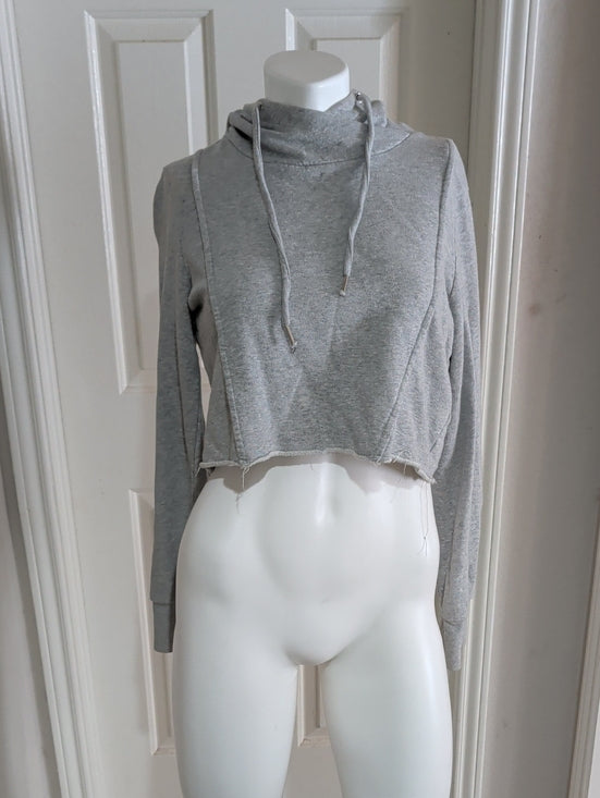 True Religion Heather Gray Cropped Drawstring Hoodie McBling Women's Medium Y2K