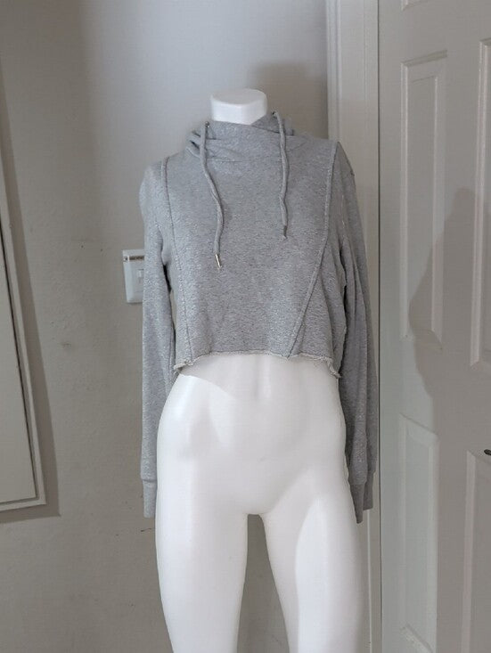 True Religion Heather Gray Cropped Drawstring Hoodie McBling Women's Medium Y2K