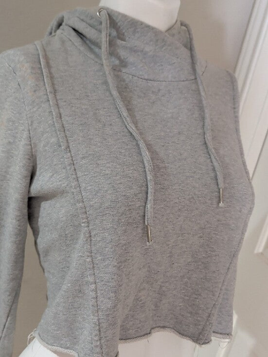 True Religion Heather Gray Cropped Drawstring Hoodie McBling Women's Medium Y2K