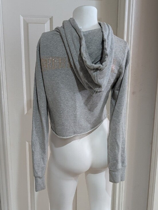 True Religion Heather Gray Cropped Drawstring Hoodie McBling Women's Medium Y2K