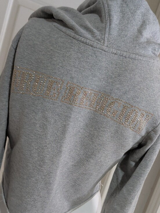 True Religion Heather Gray Cropped Drawstring Hoodie McBling Women's Medium Y2K