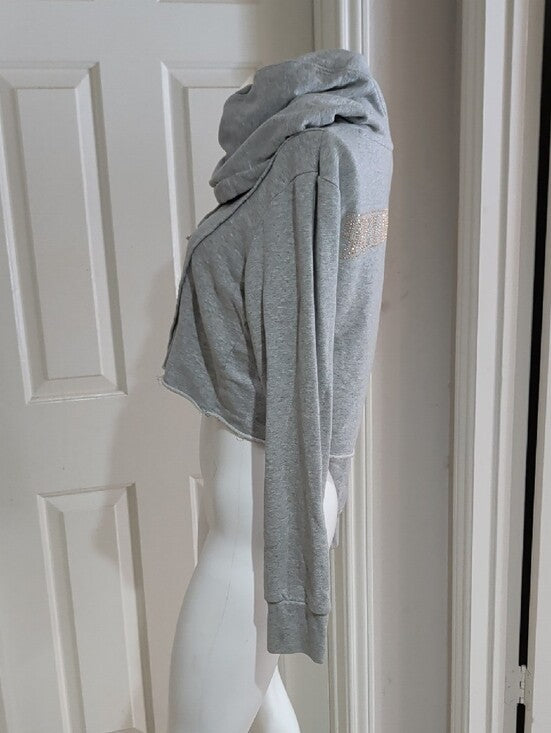 True Religion Heather Gray Cropped Drawstring Hoodie McBling Women's Medium Y2K