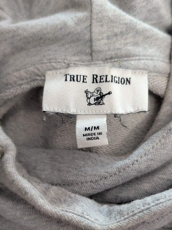True Religion Heather Gray Cropped Drawstring Hoodie McBling Women's Medium Y2K