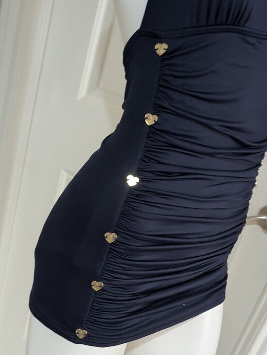 VTG Juicy Couture Navy Halter Ruched One-Piece Swim Dress Women's Small