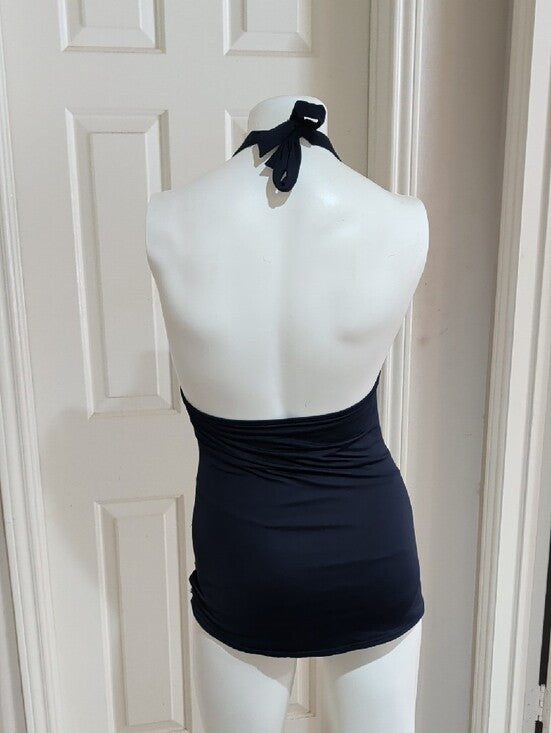 VTG Juicy Couture Navy Halter Ruched One-Piece Swim Dress Women's Small