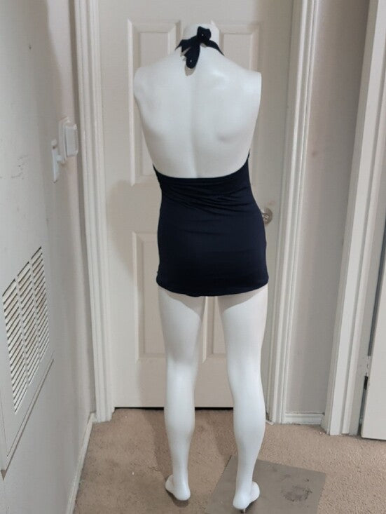 VTG Juicy Couture Navy Halter Ruched One-Piece Swim Dress Women's Small