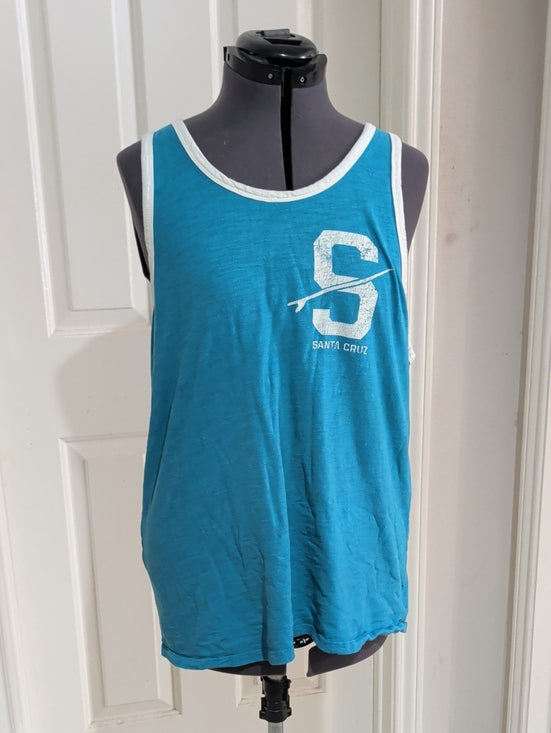 Spring 2015 Old Navy Santa Cruz Skateboards Teal Tank W White Logo Trim Men's L