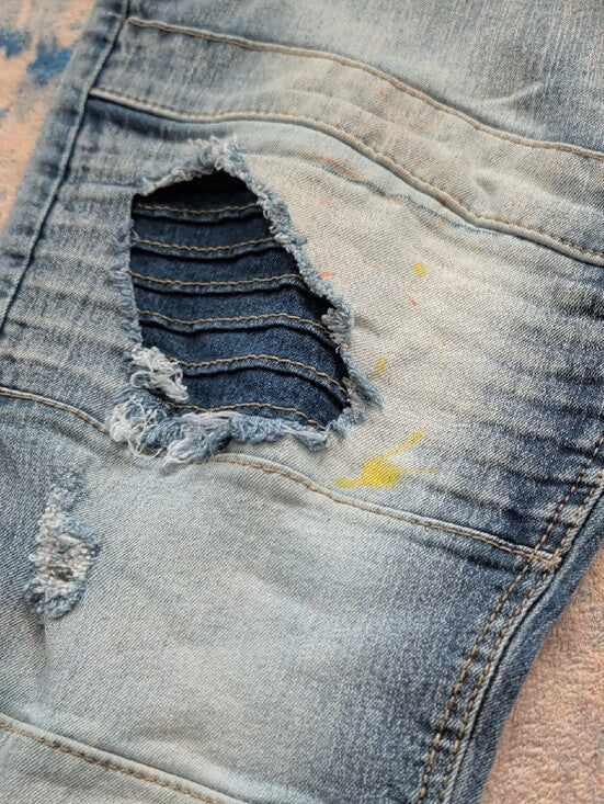 South Pole Men's Light Blue Distressed Biker Skinny Jeans 36x32