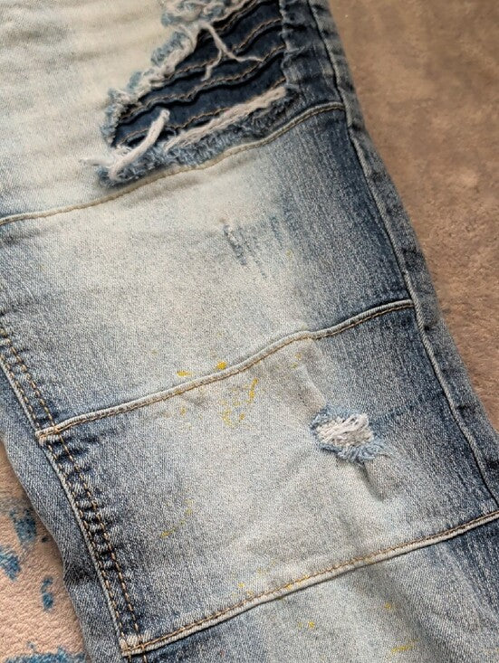 South Pole Men's Light Blue Distressed Biker Skinny Jeans 36x32