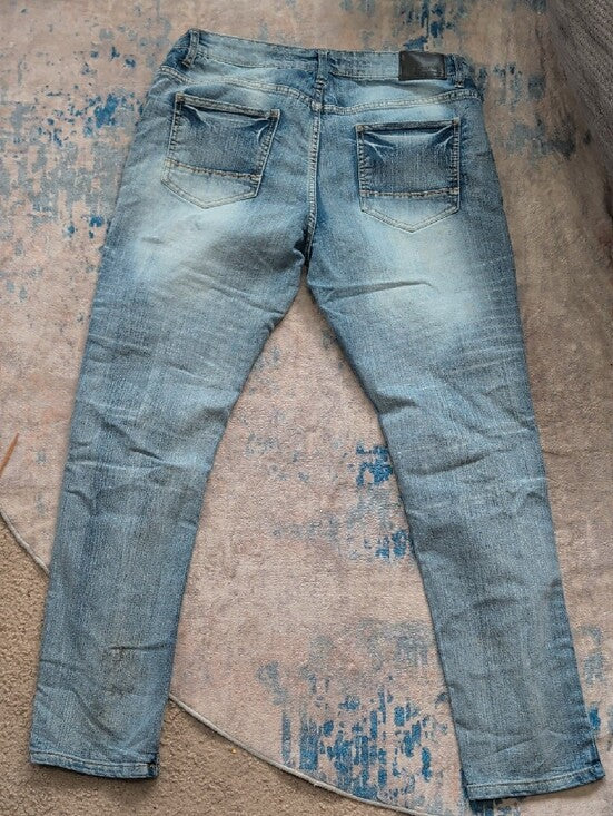 South Pole Men's Light Blue Distressed Biker Skinny Jeans 36x32