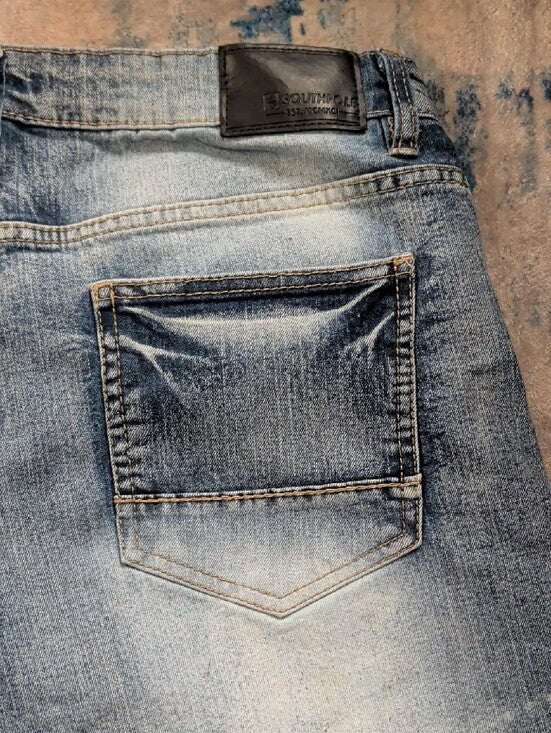 South Pole Men's Light Blue Distressed Biker Skinny Jeans 36x32