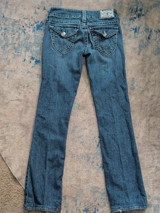 VTG True Religion Women's Blue Ultra Low-Rise Bootcut Jeans Retro Y2K Women's 25