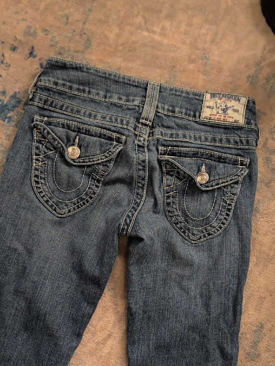VTG True Religion Women's Blue Ultra Low-Rise Bootcut Jeans Retro Y2K Women's 25