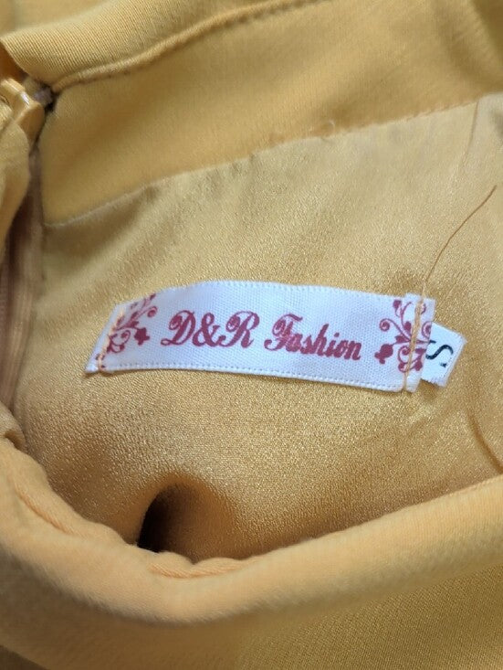 D&R Fashion Embroidered Mustard A-Line Dress with Peter Pan Collar Women's Small