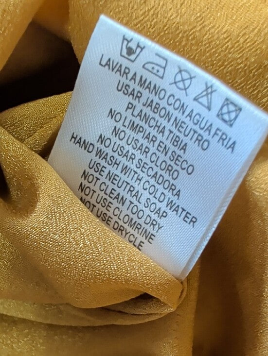 D&R Fashion Embroidered Mustard A-Line Dress with Peter Pan Collar Women's Small
