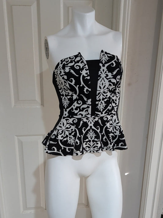 Papaya Strapless Black & White Retro Peplum Top Women's Small