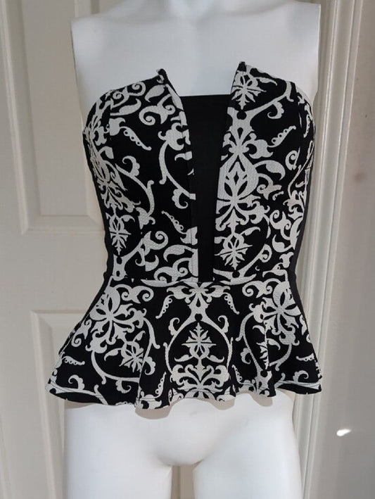 Papaya Strapless Black & White Retro Peplum Top Women's Small