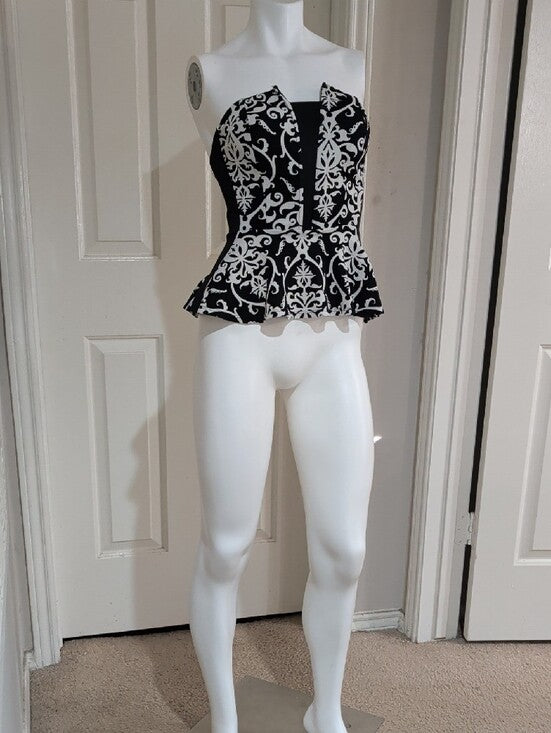 Papaya Strapless Black & White Retro Peplum Top Women's Small