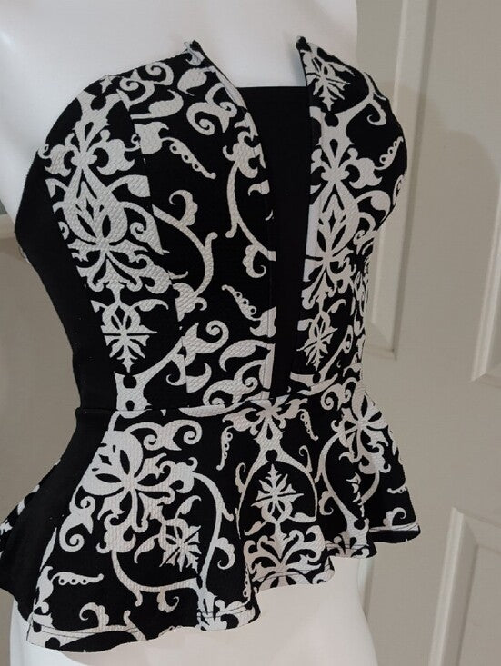 Papaya Strapless Black & White Retro Peplum Top Women's Small