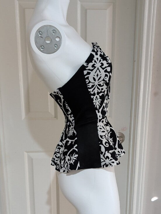 Papaya Strapless Black & White Retro Peplum Top Women's Small