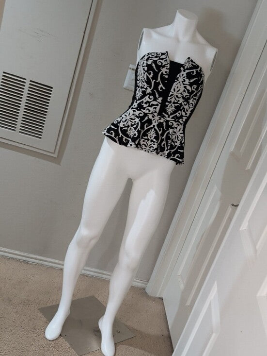 Papaya Strapless Black & White Retro Peplum Top Women's Small