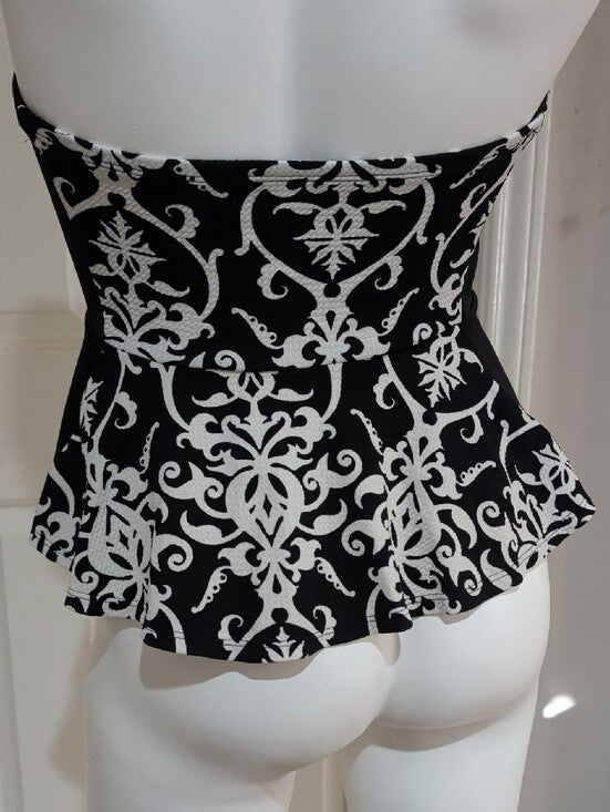 Papaya Strapless Black & White Retro Peplum Top Women's Small