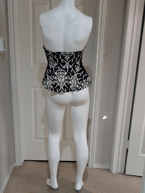 Papaya Strapless Black & White Retro Peplum Top Women's Small