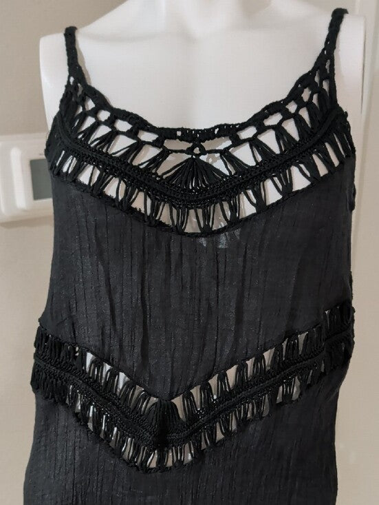 Black Crochet-Trim Acrylic Cut-Out Sleeveless Women's Tunic Cover-Up Women's S/M