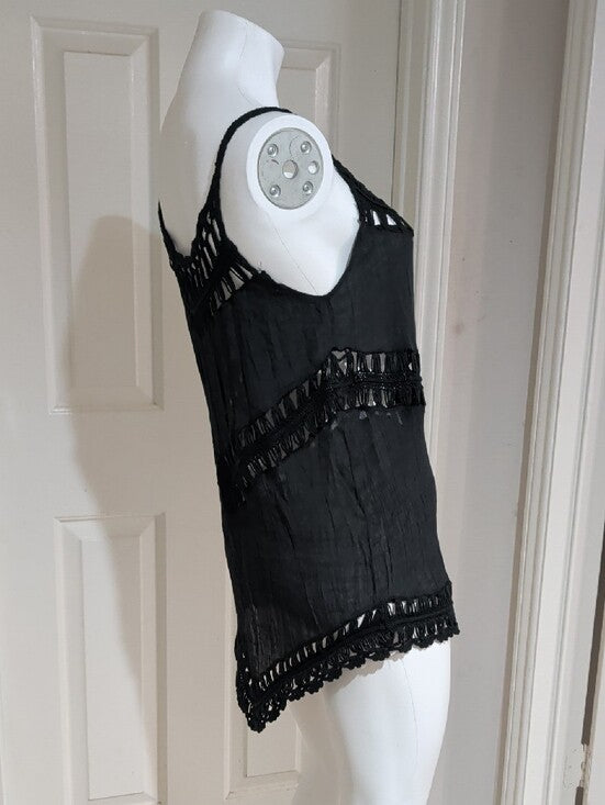 Black Crochet-Trim Acrylic Cut-Out Sleeveless Women's Tunic Cover-Up Women's S/M