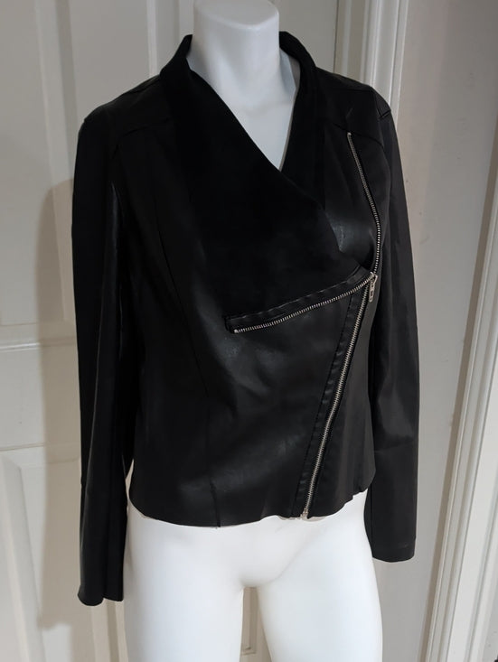 Blank NYC Black Faux Leather Asymmetrical Zip Moto Jacket Women's Medium