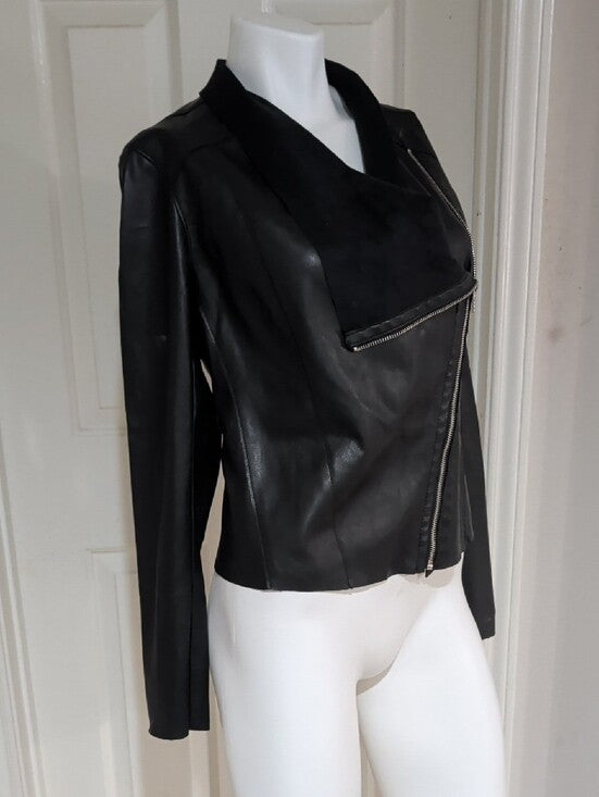Blank NYC Black Faux Leather Asymmetrical Zip Moto Jacket Women's Medium