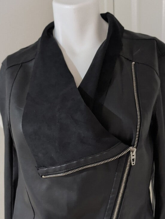 Blank NYC Black Faux Leather Asymmetrical Zip Moto Jacket Women's Medium