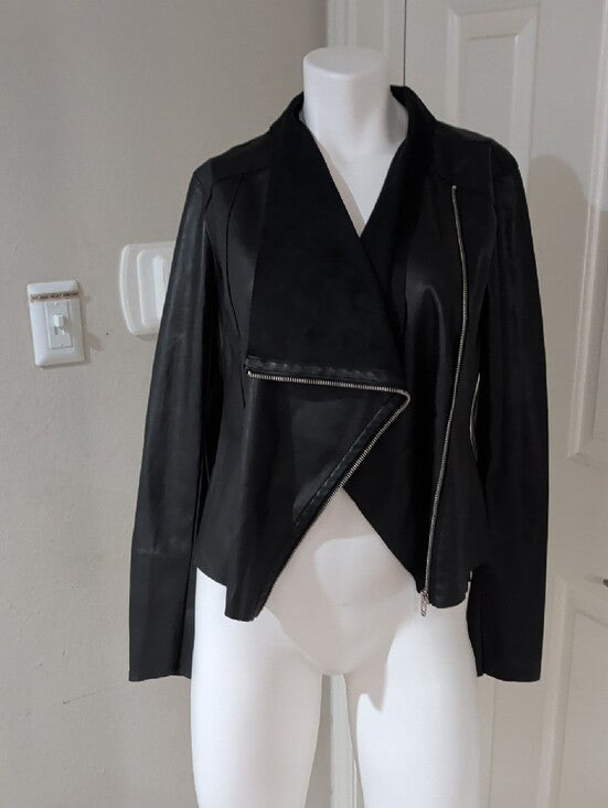 Blank NYC Black Faux Leather Asymmetrical Zip Moto Jacket Women's Medium