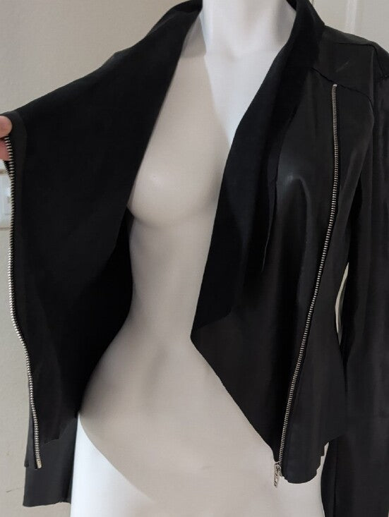 Blank NYC Black Faux Leather Asymmetrical Zip Moto Jacket Women's Medium