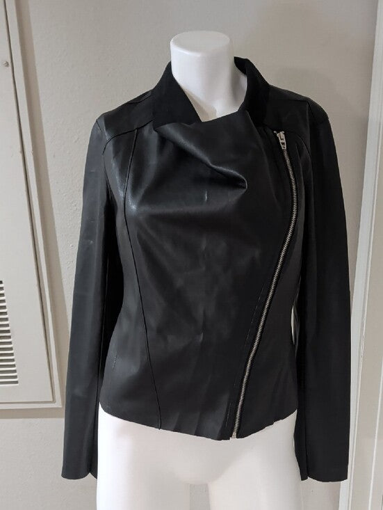 Blank NYC Black Faux Leather Asymmetrical Zip Moto Jacket Women's Medium