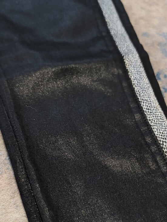 7 For All Mankind Black Coated Shiny Skinny Pants w/ Silver Side Trim Women's 25