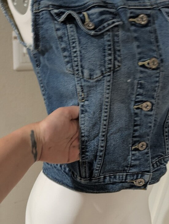 Levi's Denizen Blue Sleeveless Denim Vest Women's Medium With Pockets