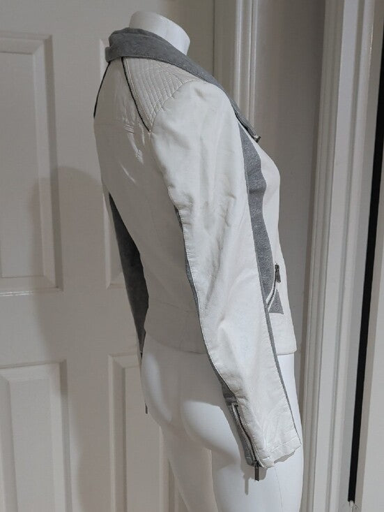BKE Gray and Off-White Mixed-Material Retro Moto Jacket Women's Small