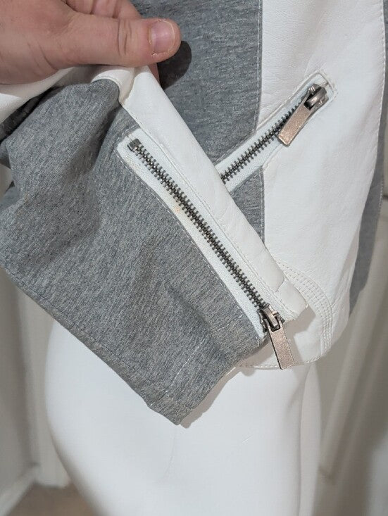 BKE Gray and Off-White Mixed-Material Retro Moto Jacket Women's Small