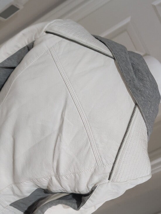 BKE Gray and Off-White Mixed-Material Retro Moto Jacket Women's Small