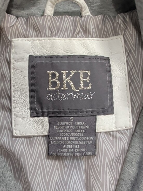 BKE Gray and Off-White Mixed-Material Retro Moto Jacket Women's Small