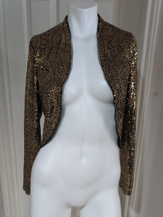NWT Kancy Kole Gold Sequin Open-Front Women's Bolero Jacket Women's Small